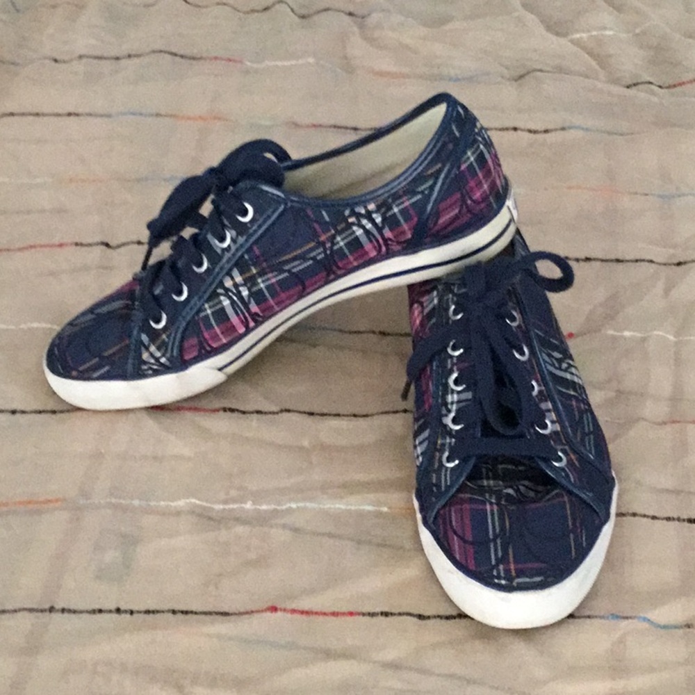 Rare COACH Dee Blue Plaid Sneakers, 8.5 medium